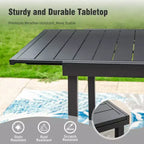 Ensemble repas de jardin 9 pièces Captiva Designs avec table rectangulaire en acier réglable à plateau à lattes et fauteuils élégants en métal