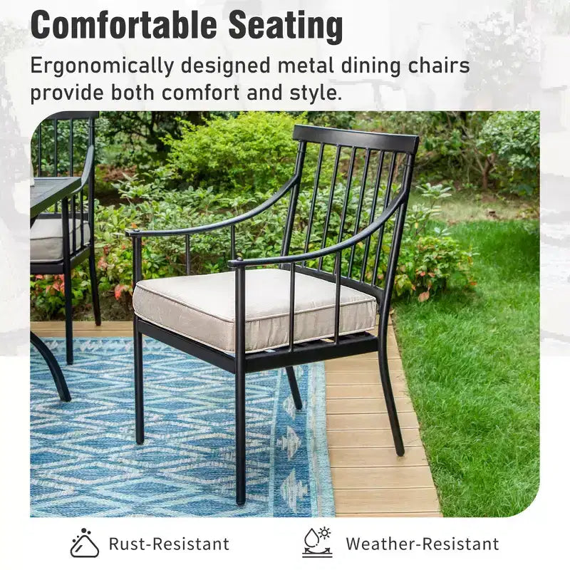Ensemble repas de jardin 9 pièces Captiva Designs avec table rectangulaire en acier réglable à plateau à lattes et fauteuils élégants en métal