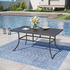 Captiva Designs 7pc Patio Dining Slat-top Steel Table & Beige Rattan Chairs with Cushions