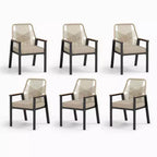 Captiva Designs 7pc Patio Dining Slat-top Steel Table & Beige Rattan Chairs with Cushions