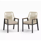 Captiva Designs 7pc Patio Dining Slat-top Steel Table & Beige Rattan Chairs with Cushions