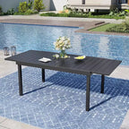 Captiva Designs 7pc Patio Dining Slat-top Steel Table & Beige Rattan Chairs with Cushions