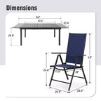 Captiva Designs 9pc Patio Dining Set with Slat-top Adjustable Steel Rectangle Table & Sling Foldable Chair