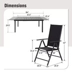 Captiva Designs 9pc Patio Dining Set with Slat-top Adjustable Steel Rectangle Table & Sling Foldable Chair