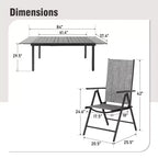Captiva Designs 9pc Patio Dining Set with Slat-top Adjustable Steel Rectangle Table & Sling Foldable Chair