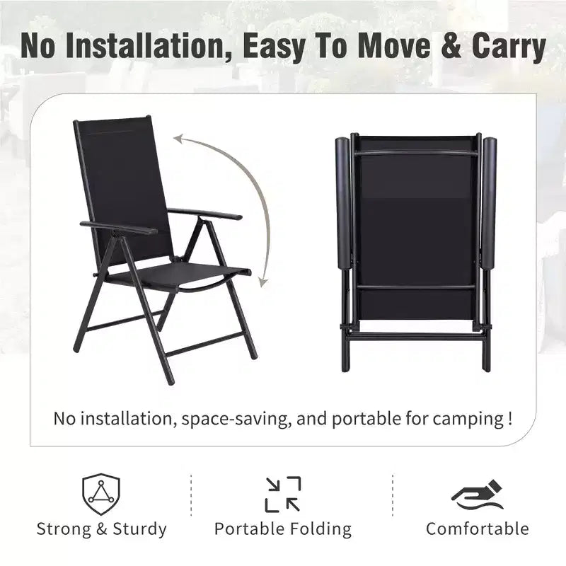 Captiva Designs 9pc Patio Dining Set with Slat-top Adjustable Steel Rectangle Table & Sling Foldable Chair