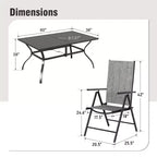 Ensemble de salle à manger d'extérieur 7 pièces Captiva Designs avec table rectangulaire à lattes et chaises pliantes en textilène