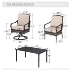 Ensemble de salle à manger d'extérieur Captiva Designs 7 pièces avec table rectangulaire à lattes, chaises fixes en rotin et métal et fauteuils pivotants