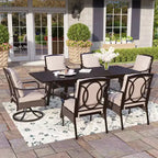 Ensemble de salle à manger d'extérieur Captiva Designs 7 pièces avec table rectangulaire à lattes, chaises fixes en rotin et métal et fauteuils pivotants