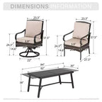 Ensemble de salle à manger d'extérieur Captiva Designs 7 pièces avec table rectangulaire à lattes, chaises fixes en rotin et métal et fauteuils pivotants