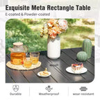 Ensemble repas d'extérieur 7 pièces Captiva Designs avec table rectangulaire à lattes et chaises de salle à manger fixes en textilène