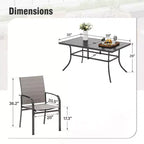 Ensemble repas d'extérieur 7 pièces Captiva Designs avec table rectangulaire à lattes et chaises de salle à manger fixes en textilène