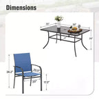 Ensemble repas d'extérieur 7 pièces Captiva Designs avec table rectangulaire à lattes et chaises de salle à manger fixes en textilène
