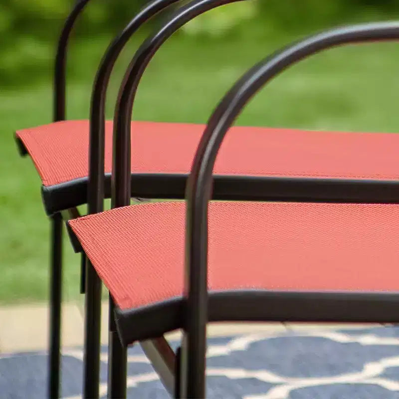 Ensemble repas d'extérieur 7 pièces Captiva Designs avec table rectangulaire à lattes et chaises de salle à manger fixes en textilène