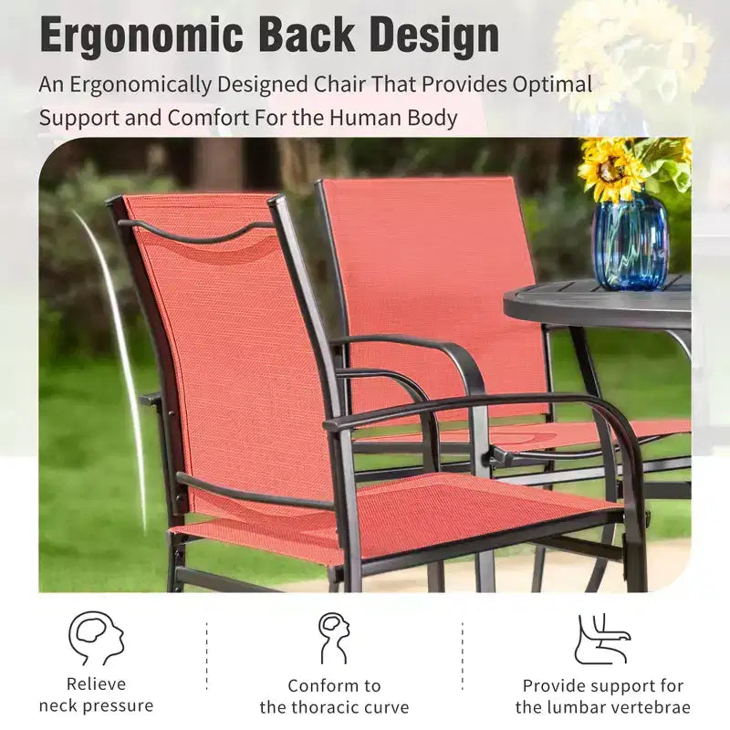 Ensemble repas d'extérieur 7 pièces Captiva Designs avec table rectangulaire à lattes et chaises de salle à manger fixes en textilène