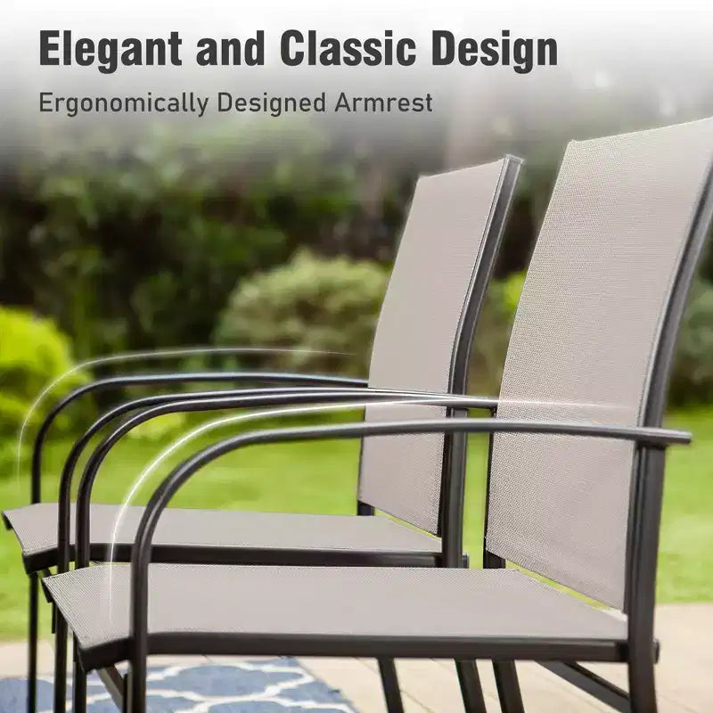 Ensemble repas d'extérieur 7 pièces Captiva Designs avec table rectangulaire à lattes et chaises de salle à manger fixes en textilène
