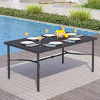 Captiva Designs 8pc Outdoor Patio Rectangle Steel Dining Table & Rattan Swivel Chairs & Beige Umbrella