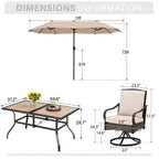 Captiva Designs 8pc Outdoor Patio Rectangle Steel Dining Table & Rattan Swivel Chairs & Beige Umbrella