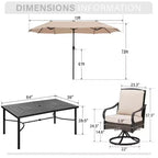 Captiva Designs 8pc Outdoor Patio Rectangle Steel Dining Table & Rattan Swivel Chairs & Beige Umbrella