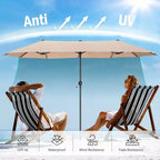 Captiva Designs 8pc Outdoor Patio Rectangle Steel Dining Table & Rattan Swivel Chairs & Beige Umbrella