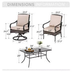 Ensemble repas d'extérieur 7 pièces Captiva Designs avec table rectangulaire en acier et chaises en rotin et métal à accoudoirs