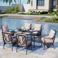 Ensemble repas d'extérieur 7 pièces Captiva Designs avec table rectangulaire en acier et chaises en rotin et métal à accoudoirs
