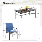 Table de salle à manger rectangulaire en acier 7 pièces Captiva Designs avec support en X en C et chaises fixes en toile