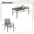 Table de salle à manger rectangulaire en acier 7 pièces Captiva Designs avec support en X en C et chaises fixes en toile