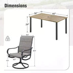 Captiva Designs 7pc Outdoor Rectangle Steel Table with Umbrella Hole & Textilene Swivel Chairs