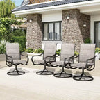 Captiva Designs 7pc Outdoor Rectangle Steel Table with Umbrella Hole & Textilene Swivel Chairs