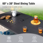 Captiva Designs 7pc Outdoor Patio Slat-top Rectangle Steel Dining Table & Grayish Brown Sling Swivel Chairs