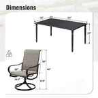 Captiva Designs 7pc Outdoor Patio Slat-top Rectangle Steel Dining Table & Grayish Brown Sling Swivel Chairs