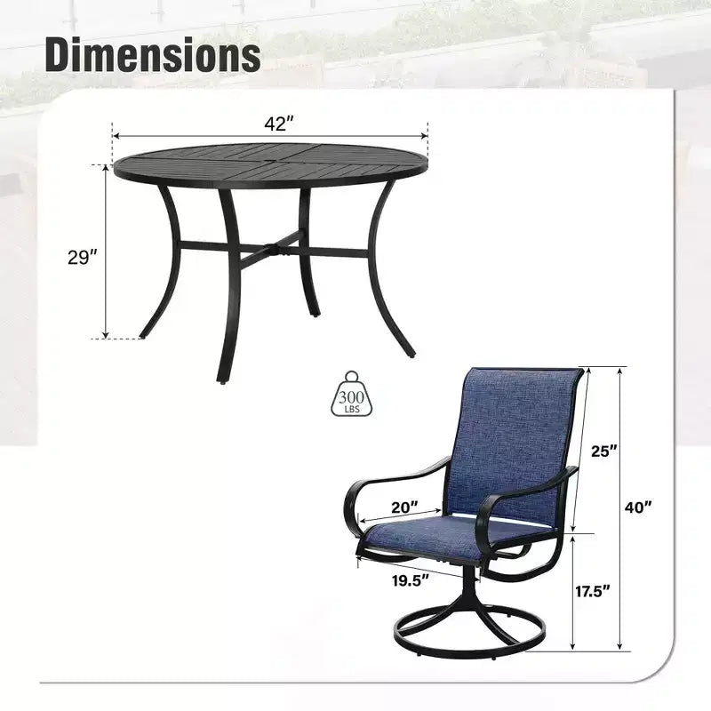 Captiva Designs – Table de salle à manger d'extérieur 5 pièces en acier et chaises pivotantes à 360 degrés en textilène