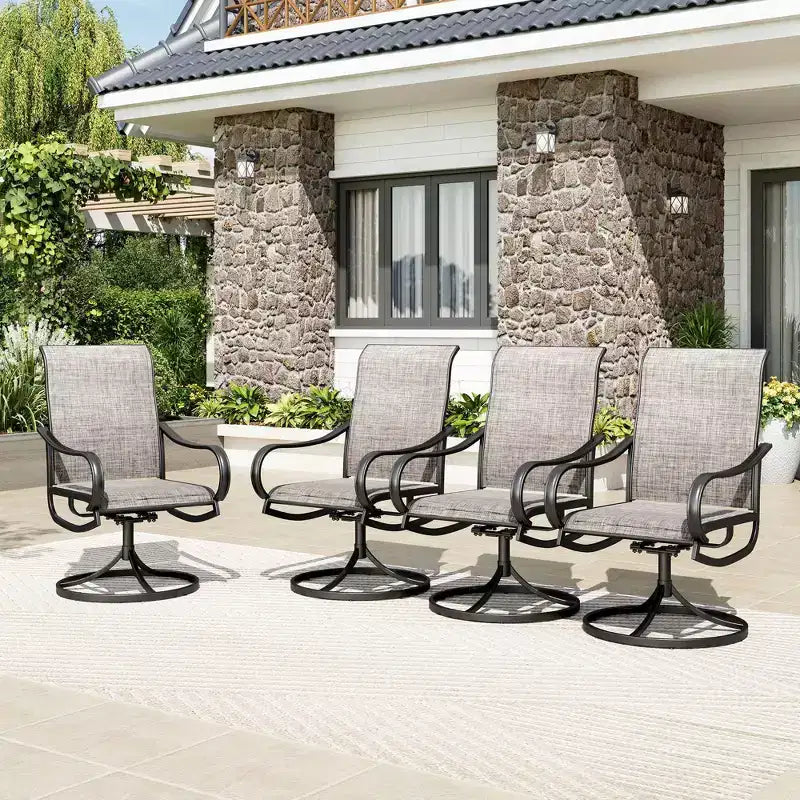 Captiva Designs – Table de salle à manger d'extérieur 5 pièces en acier et chaises pivotantes à 360 degrés en textilène