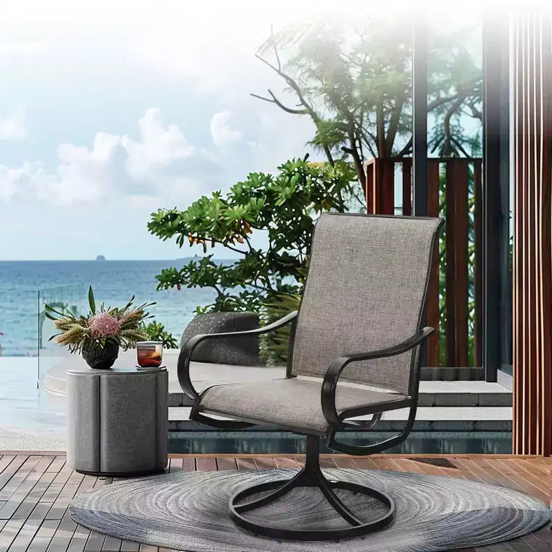 Captiva Designs – Table de salle à manger d'extérieur 5 pièces en acier et chaises pivotantes à 360 degrés en textilène