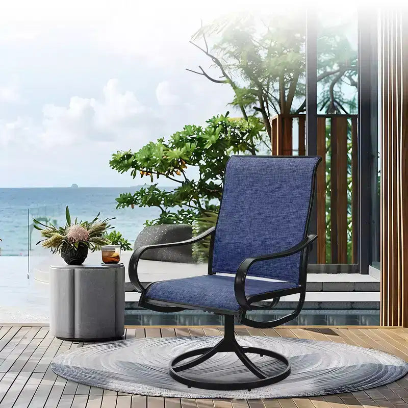 Captiva Designs – Table de salle à manger d'extérieur 5 pièces en acier et chaises pivotantes à 360 degrés en textilène