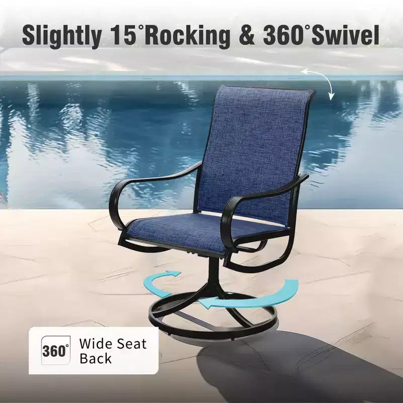 Captiva Designs – Table de salle à manger d'extérieur 5 pièces en acier et chaises pivotantes à 360 degrés en textilène