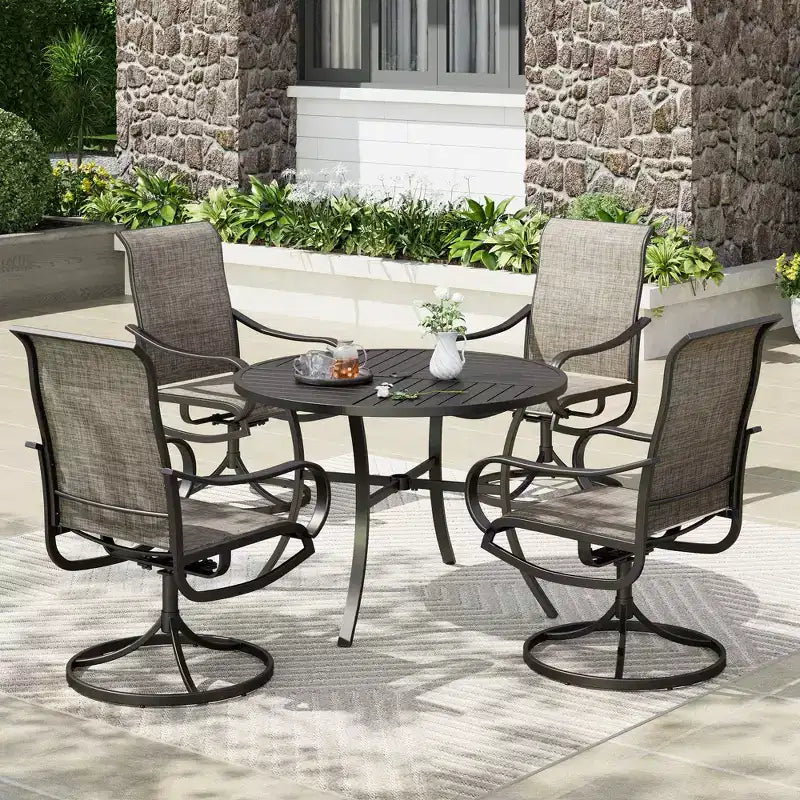 Captiva Designs – Table de salle à manger d'extérieur 5 pièces en acier et chaises pivotantes à 360 degrés en textilène