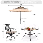 Captiva Designs Ensemble de 6 pièces : Table Carrée de Terrasse, Chaises en Métal à Dossier Fusiforme et Parasol Beige