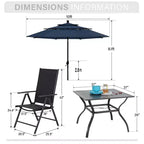 Captiva Designs – Ensemble de 6 pièces : Table carrée à lattes, chaises pliantes inclinables en textilène et parasol de marché