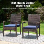Captiva Designs 7pc Patio Slatted Top Steel Dining Table with Umbrella Hole & Cushioned Armrest Rattan Chairs