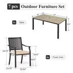 Captiva Designs Ensemble de 7 pièces de salle à manger d'extérieur en acier aspect bois avec trou pour parasol et chaises empilables à motif cible