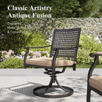 Captiva Designs Ensemble de 7 pièces de salle à manger d'extérieur en acier aspect bois avec trou pour parasol et chaises empilables à motif cible