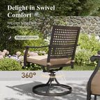 Captiva Designs Ensemble de 7 pièces de salle à manger d'extérieur en acier aspect bois avec trou pour parasol et chaises empilables à motif cible