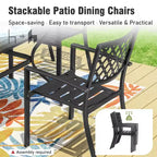 Captiva Designs 6pc Outdoor Patio Slat-top Steel Dining Table & Metal Chairs & Cushioned Bench