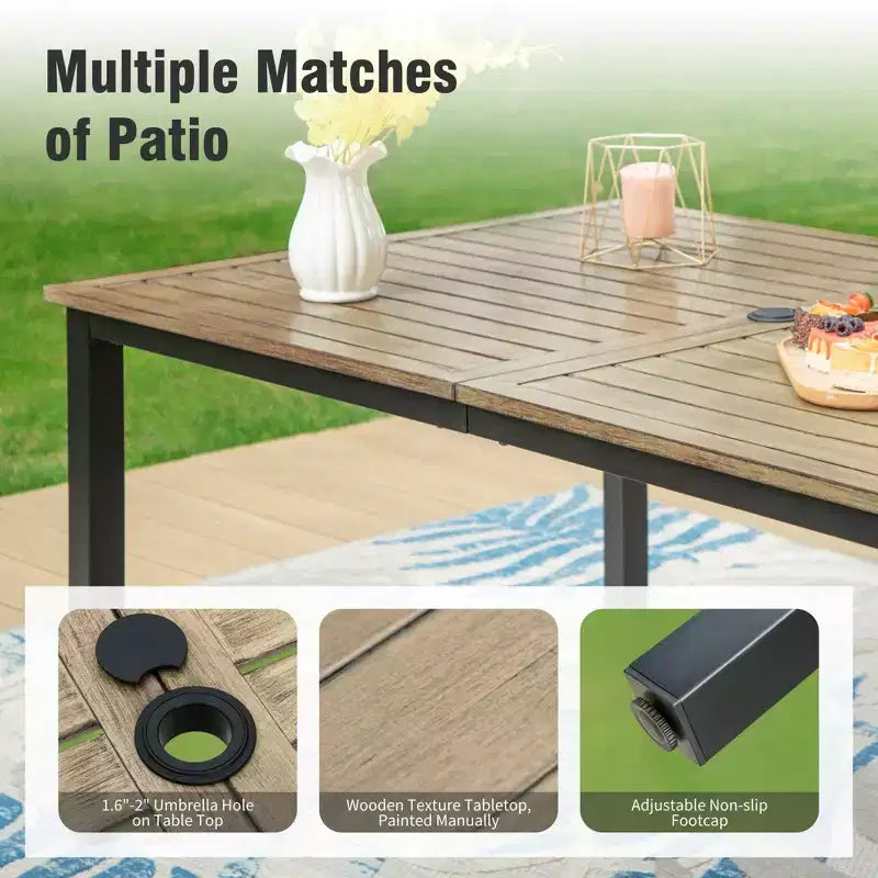 Captiva Designs – Ensemble de salle à manger d'extérieur 7 pièces avec table rectangulaire en métal et chaises pivotantes en textilène marron-gris