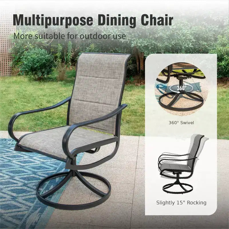 Captiva Designs – Ensemble de salle à manger d'extérieur 7 pièces avec table rectangulaire en métal et chaises pivotantes en textilène marron-gris