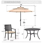 Captiva Designs 6pc Outdoor Slat-top Round Metal Dining Table & Cushioned Metal Chairs & Market Umbrella