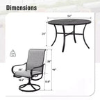 Captiva Designs 7pc Black Round Slatted Steel Table with Umbrella Hole & Textilene Swivel Chairs