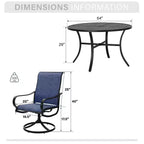 Captiva Designs 7pc Black Round Slatted Steel Table with Umbrella Hole & Textilene Swivel Chairs
